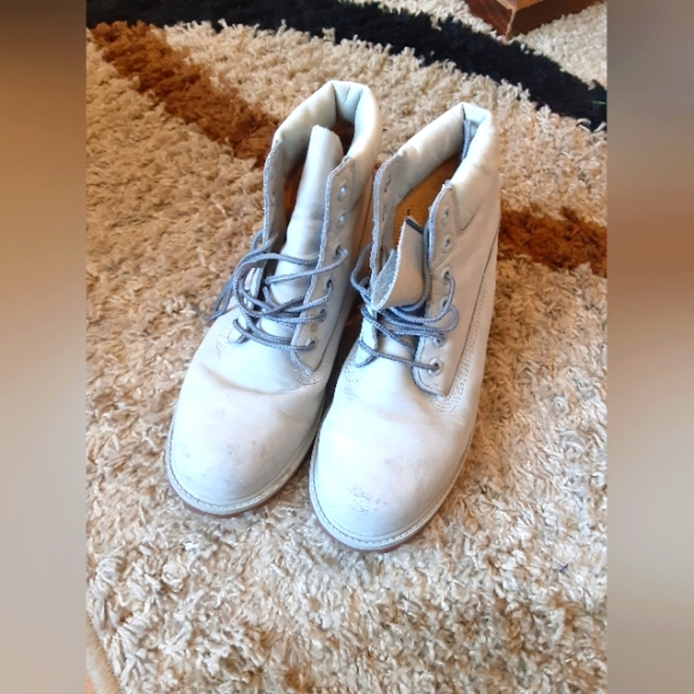 Timberland Light Gray Lace-Up Boots Leather Size 6 Women's